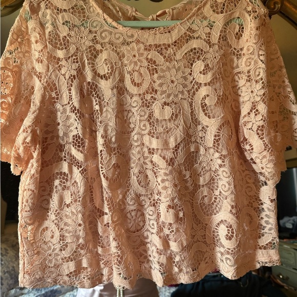 Nanette Lepore Blush Lace Blouse with Bow - Picture 2 of 7